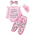 QUNERY Newborn Baby Girl Clothes Daddy's Girls Long Sleeve Romper Tops Floral Pants Sets Headband Infant Girl Fall Outfits