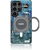 Galaxy S25 Ultra i&ccedil;in Magsafe İle Uyumlu Kılıf Şarj &Ouml;zellikli Youngkit 360 Standlı Technology Serisi Kapak Mavi