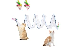 FINEASY Collapsible Cat Tunnel Interactive Cat Toys for Indoor Cats Kitten Cats Feather Mice Teaser Wand S-Shaped Outdoor Play Toys for Kitten Cats, Puppy, Dog, Rabbit (Blue)