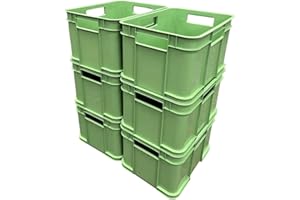 SOLENT PLASTICS 6 x 16 Litre Small Unibox Industrial Stacking Plastic Storage Boxes Containers Crates (Green)