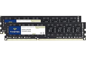 Timetec 16GB KIT(2x8GB) DDR3 / DDR3L 1333MHz PC3-10600 Non-ECC Unbuffered 1.5V / 1.35V CL9 2Rx8 Dual Rank 240 Pin UDIMM PC Desktop Computer Memory RAM Module Upgrade (16GB KIT(2x8GB))
