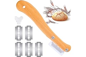BSTCAR Cuchillo de panadero, pan cojo con mango de madera, herramienta para cortar pan, cortador de pasteles con funda de plástico, 5 cuchillas