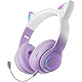 Cat Ear Headphones for Kids, Kids Headphones with Microphone Light Up Cat Ear Bluetooth Wireless Headset, Noise Cancelling Headphones for Kids Girls Teens Adults for School Online Distant Learning