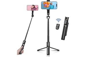 ASHINER Palo Selfie para Movil - 100cm Soporte de Trípode de Teléfono Portátil y Ajustable para Fotografía, Filmación, Selfie Stick con Control Remoto Compatible con iPhone y Android
