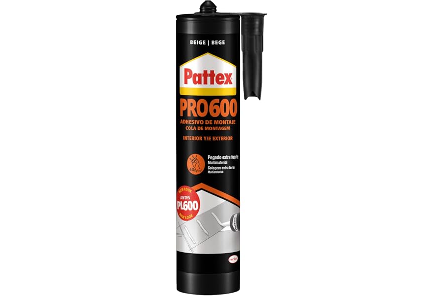 Pattex PRO600 Adhesivo de montaje a base de disolvente, pegamento fuerte de agarre inmediato, pegamento extrafuerte resistent
