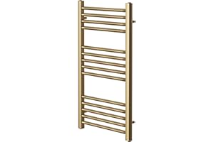 Greened House Brushed Brass Straight Heated Towel Rail 400mm Wide x 800mm High Flat Central Heating Bathtoom Towel Radiator