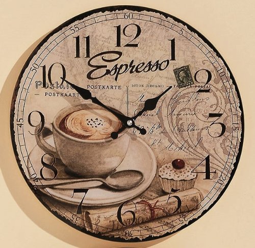 Wanduhr Ø: 34cm aus Glas Küchenuhr Kaffee Küche Espresso