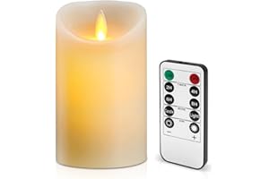 Lerelin Battery Candles, LED Candles Battery Operated with Timer, Pillar Flickering Flameless Candles with Remote Control for Household, Halloween, Christmas Gifts (7.5 x 12.5cm)