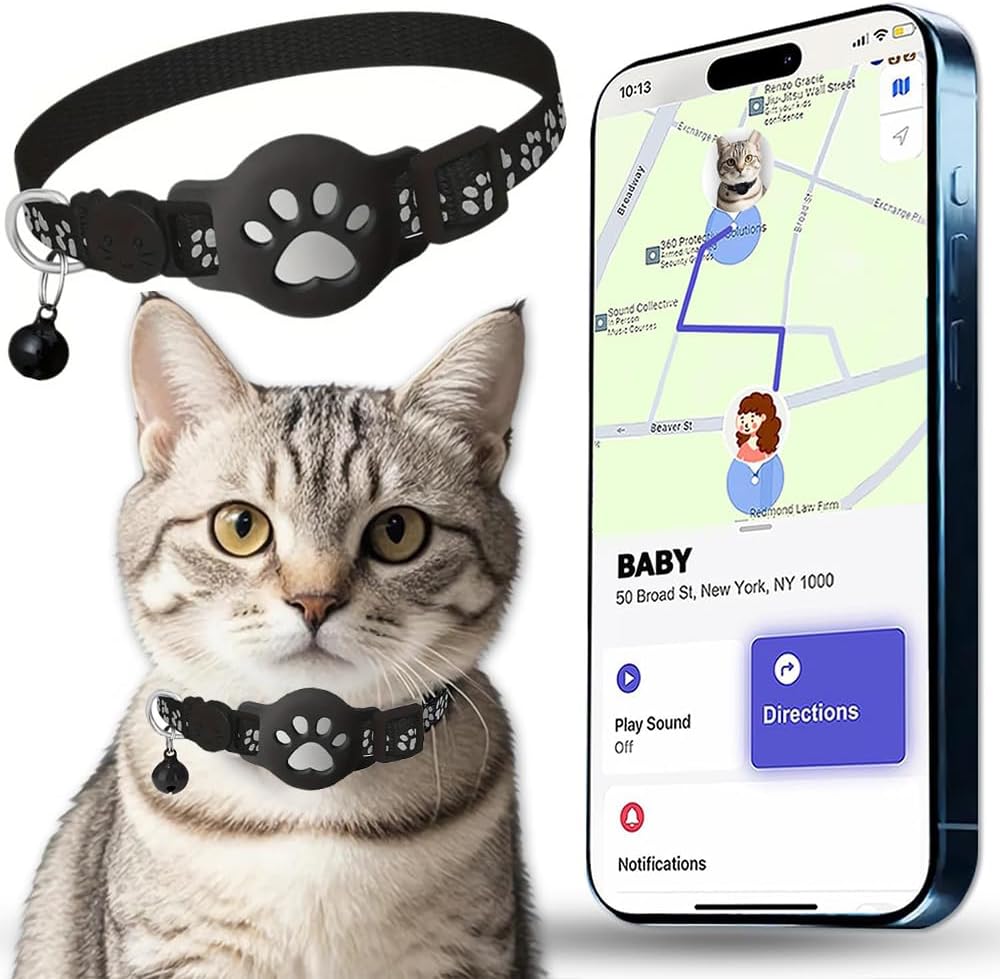 Collar GPS Gatos, GPS para Gatos sin Cuota Mensual, No Requiere SIM, Collar Localizador Compatible con Apple Find My (Solo iOS) (Collar + rastreador Blanco)
