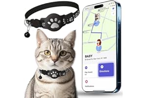 DRQZWP Collar GPS Gatos, GPS para Gatos sin Cuota Mensual, No Requiere SIM, Collar Localizador Compatible con Apple Find My (Solo iOS) (Collar + rastreador Blanco)
