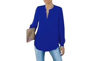 Homlan Chemisier élégant pour Femme - Col en V - Manches Longues - Décontracté - Tunique à Manches Longues - Couleur Unie