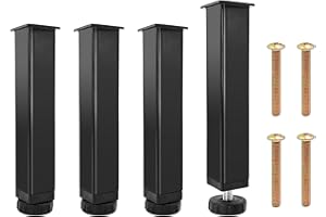 Brelet Set 4 Piedi Universali per Rete a Doghe 15-17cm Regolabili, Piedini per Letto Quadrato Design Naturale, Piedini per Letto Contenitore, Gambe per Mobili in Acciaio Nero