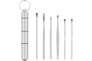 HIQU AND HIST Zestaw 6 sztuk środków do czyszczenia uszu, stal nierdzewna, środek do usuwania woskowiny z metalowym pudełkiem, bezpieczne czyszczenie uszu, narzędzie do czyszczenia smalcu, wielokrotnego użytku,