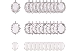 PH PANDAHALL PandaHall Kit de bandejas Colgantes de 60 Piezas, Que Incluye bandejas Colgantes de 30 Piezas Biseles ovalados con Azulejos de cúpula de Vidrio de 30 Piezas para la fabricación de Joyas de Bricolaje