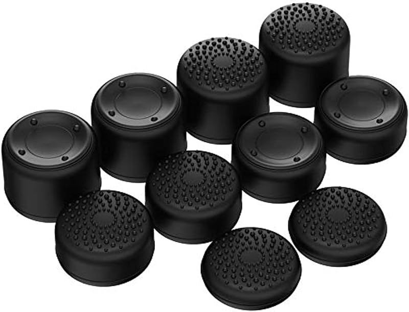 PlayVital Black Ergonomic Thumbstick Grips for Nintendo Switch Pro, PS5, for PS4, Xbox Series X/S, Xbox One, Xbox One X/S Controller - with 3 Height Convex and Concave - Raised Dots & Studded Design