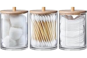 ORIGINAL CUP SoapUp® 3 Cajas de Almacenamiento para Accesorios de Baño | Acrílico Transparente y Tapas de Bambú | Organizador para Bastoncillos de Algodón, Discos Desmaquillantes, Cosméticos | OriginalCorner®