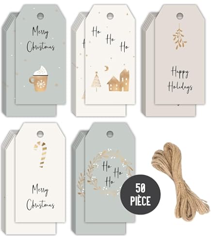 Lot De 8 étiquettes Cadeaux Pour Noël Et Anniversaire Kraft, 10 Cm X 5 Cm, Forêt De Minuit, étiquettes Vertes Et Rouges Avec Ficelle Pour Cadeaux, Bricolage, étiquettes De Remerciement En Papier