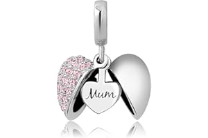 KunBead Jewelry Mum Charms Heart I Love You Mother Birthday Birthstone Crystal Dangle Beads for Charm Bracelet Necklace