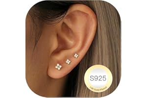 DORANA 3 Pairs 925 Sterling Silver Earrings Set for Women Hypoallergenic 14K Gold Studs Earring for Multiple Piercing Small CZ Dot Star Flower Heart Earring Cartilage Stacks Earrings Set Jewelry Gifts