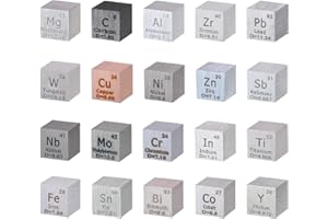 HOMOSTARRY 20pcs Element Würfel Set 0.39" Dichte Metall Würfel Set 10mm bis 99.99% Reinheit, Wolfram Würfel, Bismut und 18 Mehr für Schüler Lehrer Wissenschaft Liebhaber Sammlung&DIY