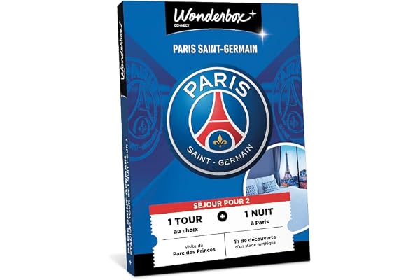 Wonderbox Connect - Coffret Cadeau - PSG Stadium Tour + 1 Nuit Duo - 2 entrées pour 1 visite au choix - 1 nuit pour 2 dans un hôtel à proximité - Validité 27 mois