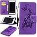 Produktbild Lonchee iPhone 7 Plus (5,5 zoll) Wallet Tasche Brieftasche Schutzhülle , geprägten Prägung Muster Design Hochwertige PU Leder Folio Tasche Case Hülle im Bookstyle mit Standfunktion Kredit Kartenfächer Abnehmbare Handschlaufe(lila Schmetterling Prägung)