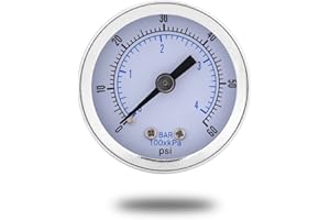 Manometre Pression,Akozon 0-60 psi 0-4 Bar Filetage BSPT 1/8" Jauge de Pression d'eau pour Eau Huile Gaz