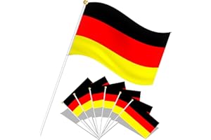 SPINNE LUCAS 20 Stück Deutschland Flagge Klein, Deutschland Fahne 21 x 14 cm mit 30cm Weißem Pole, Deutsche Flagge für EM Deko Deutschland Fußball Euro Nationaltag Bar Partydeko