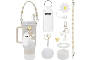 KOMICEA Zestaw akcesoriów do kubków Stanley Cup, pasek na butelkę z uchwytem, silikonowe etui, osłona słomki, do kubków o pojemności 800 ml - 1100 ml