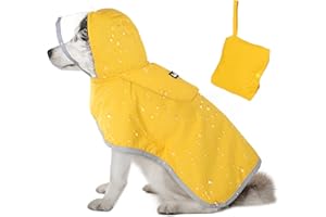 SlowTon płaszcz przeciwdeszczowy dla psa, wodoszczelny, przezroczysta, dwuwarstwowa kurtka przeciwdeszczowa z kapturem dla małych, średnich i dużych psów, z odblaskami i torbą do przechowywania