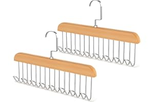 Ginddy Belt Hanger for Closet,2 Pack Wooden Sturdy 8-Hook Belt Holder with 360° Rotating Hooks,Space-Saving Tie Rack for Belt,Tie,Scarf,Bra,Tank Top Accessories 28CM/11 INCH