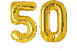 PARTYHAUSY Geburtstag zahlen luftballon 50 jahre | Folienballon Gold- Folienballon in 40"-101cm Geburtstagsdeko - Ballon Zahl Deko zum Geburtstag fliegt mit Helium für Männer Frauen 50.Geburtstagsparty Jubiläum