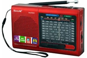 FSJUN Multi-Function Wireless Radio FM/AM/SW Multi-Band Radio Portable Bluetooth Speaker MP3 Player can be Operated by Rechargeable Lithium Battery/3 AA Batteries Support TF Card/U Disk(Red)