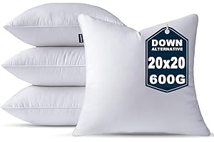 OTPIPCS 50 x 50 CM Cushion Inserts Set of 4 Down Alternative 20 x 20 Inch Throw Pillow Inserts Large Fluffy Decorative Cushion White Square Pillows Stuffing for Living Room Couch Bed Sofa Cushions