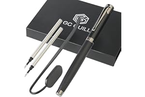 GC QUILL Set Regalo Penna Roller di Lusso, Penna Elegante con 2 Ricariche di Inchiostro Nero e Segnalibro in Metallo per Scrittura e Diario, Idea Regalo per Uomo Donna - MUEU-30