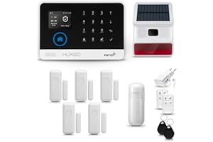 HUXGO® HXA003 Alarme Maison sans Fil WiFi + GSM avec Sirène Solaire exterieure sans Fil | Système d'alarme avec détecteur de Mouvement, 5X capteurs de Porte | Kit sécurité Maison, Appartement