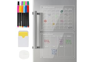 EUBSWA Magnetyczny kalendarz zmywalny, 2 sztuki, 40 x 30 cm, planer tygodniowy, planer miesięczny, akrylowy, przezroczysta, tablica magnetyczna, plan lekcji, zmywalny do lodówki