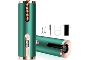 Yovikin Automatic Hair Curler, Cordless Curling Iron 5200mAh Rechargeable Tongs Negative Ion Protection 6 Adjustable Temperature & Timer PTC Ceramic Anti-Tangle w/Bag for Travel Home Use, Green