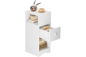 Dripex Slim Bedside Table, Narrow Bedside Cabinet with Storage Drawer, Wooden End Table Space Saving, 4 Tier Nightstand for Bedroom, Living Room, Balcony or Office (White)