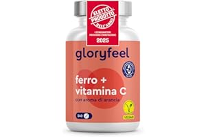 GLORYFEEL Ferro Integratore 20mg + Vitamina C, 240 Compresse, Eletto PRODOTTO DELL'ANNO 2025, Ferro Integratore per Anemia, Mestruazioni e Stanchezza Fisica, Alta Biodisponibilità, Ricostituente Sangue, Vegan