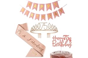 TSILIN Happy 75th Birthday Party Favor Supplies for Women,75th Birthday Sash Tiara Crown Rose Gold Birthday Cake Topper Happy Birthday Banner,Gift For Women Birthday Party Decoration(75th)