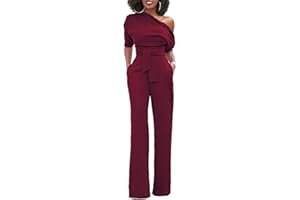Minetom Femmes Chic Manches Courtes Une Épaule Combinaisons Solides Large Jambe Longue Pantalon Barboteuse Avec Ceinture