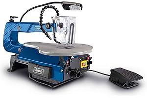 Scheppach Scie à Chantourner DECO-XLS | Puissance 120W | Hauteur de coupe 50-406mm | Hauteur de levage 12mm | 500-1700 tr/min | Buse de soufflage | Vitesse variable avec pédale | LED flexible