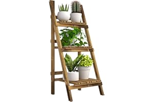 Outsunny Soporte para Plantas de Madera de 3 Niveles Estantería para Plantas Plegable Soporte para Macetas para Interior y Exterior Terraza Jardín Balcón 40x37x93 cm Natural