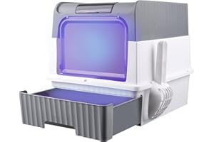 KEDIA Kuweta, toaleta dla kota, kuweta dla kota, z pokrywką, zdejmowana taca, łopata, zamknięta legowisko dla kota ze sterylizacją UV (48 x 35 x 36 cm szara)