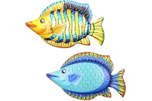 Haohai 2 piezas de decoración de pared de peces de metal, esculturas de pared de peces de metal, decoración de pared de metal con temática del océano