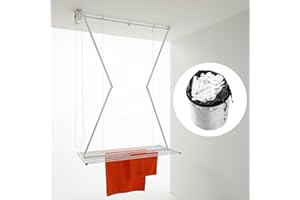 foxydry Mini Tendedero de Techo, Tendedero de Techo Vertical Abatible en Aluminio y Acero con Peggy Bag, Blanco 128x54x25 cm