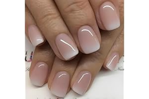 Ceboic 24 Pièces Faux Ongles Français, Carré Court Ongles à Coller Rose Blanc Gradient Press on Nails, Couverture Complète Acrylique Ongles Réutilisables, Ensembles de Manucure pour Femme Fille