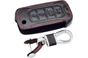 Happyit Leather Car Key Cover Cases Keychain for Jeep Renegade 4 Buttons Fold Key Fob Accessories