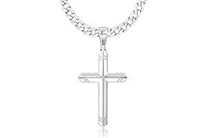 FIOROYAL Collier Homme Croix en Argent Sterling 925 Homme Femme 5MM Cubaine Acier Inoxydable Chaine Argent Homme avec Coupe de Diamant Pendentif Croix Chaîne Argent Homme Longueur 16-30 Pouces